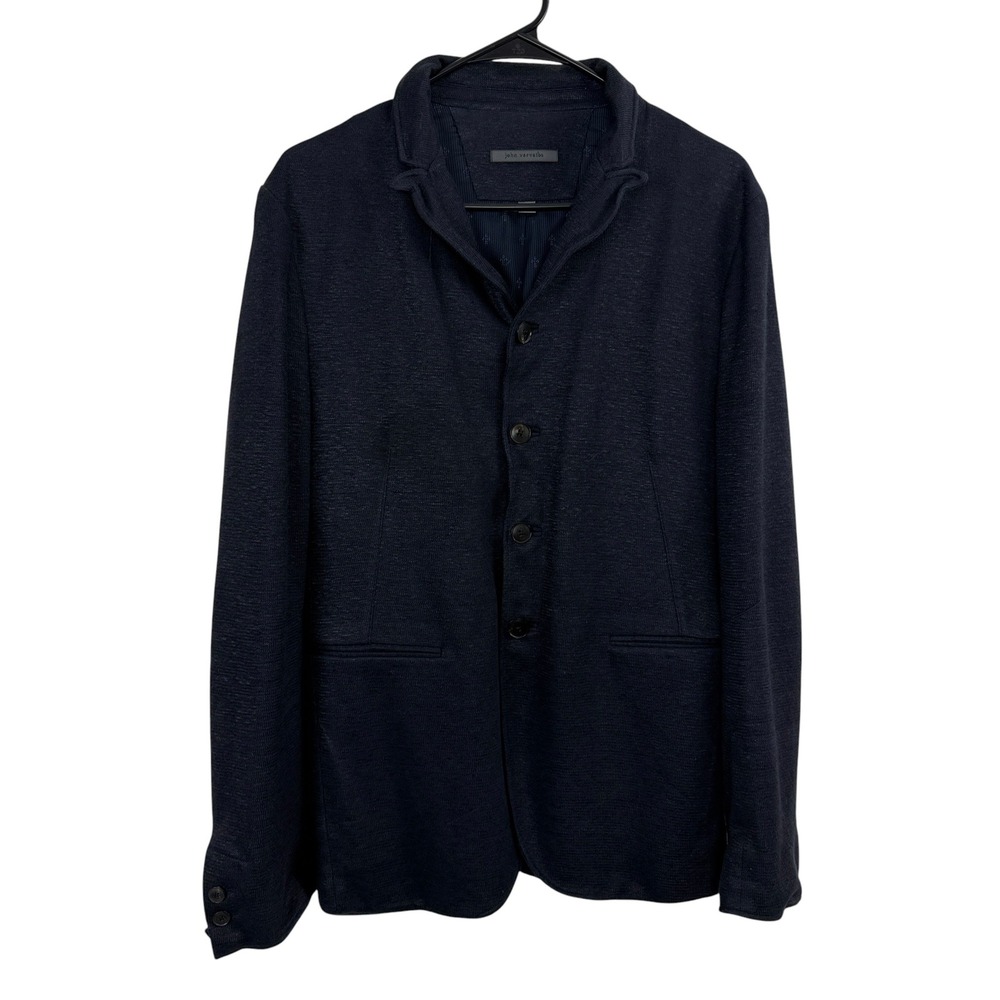 John Varvatos Jacket Mens 48 Blue Knit Button Front Welt Pockets Blazer